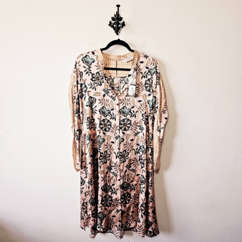 NWT Max Volmary Silk Floral Dress Size 36 US 6 (M) Long Sleeve Midi Pink